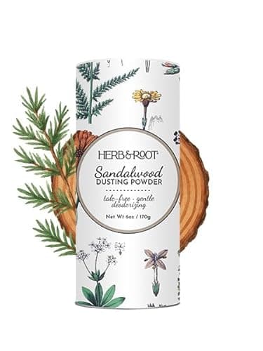 Sandalwood Talc-Free Dusting Powder with Arrowroot, Oats, Zinc & Magnesium - Body & Foot Powder for Women, Chafing & Deodorizing (Sandalwood)