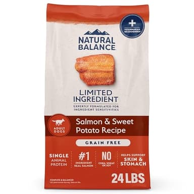 Natural Balance Limited Ingredient Adult Grain-Free Dry Dog Food, Salmon & Sweet Potato Recipe, Single Protein, Sensitive Stomach & Skin Support that is Vet Recommended, 24lb (Pk of 1)