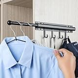 BaiNong 12 inch Valet Rod for Closet Pull Out Closet Valet Rod With 4 Hooks Black Extending Closet Rod Standard Telescopic Closet Rod Organization Rack Pants Storage Clothes Hanger