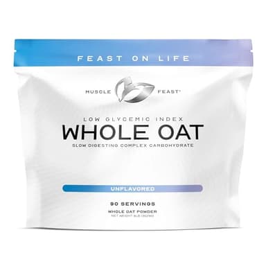 Muscle Feast Whole Oat Powder All Natural and Complex Carb Oat Fiber - Non-GMO, Vegan Powdered Oats Slow Digesting Carbohydrate Powder - Supports Steady Energy - Unflavored, 8lb