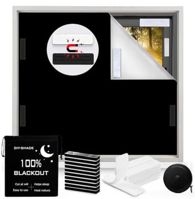 100% Blackout Blind Magnetic Window Cover 118 x 57Inch,No Drill,Cut Any Size/Shape,Portable Black Out Shades Curtains for Nursery Bedroom,Rv,Media Room with Magnetic Closure