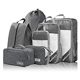 NICOSHOW 7 Set Compression Packing Cubes, Packing Cubes for Travel Compression, Compressible Packing Cubes Travel Essentials, Packing Organizers for Carry-on Luggage Suitcase, Grey