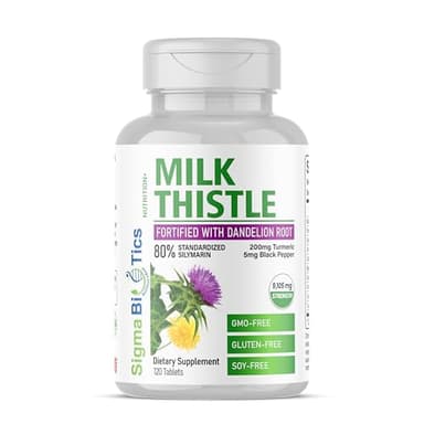 Milk Thistle Extract 9105mg – Fortified with Dandelion Root, Turmeric, Black Pepper, NAC, Choline & Taurine – 80% Standardized Silymarin for Liver Support – GMO-Free, Gluten-Free, Soy-Free 120 Tablets