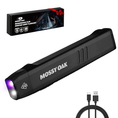 Mossy Oak Rechargeable EDC Flat Flashlight 1200 Lumens, Pocket Work Light with Magnetic Base, UV & White Light Combo, Waterproof LED Inspection Light for Work, Outdoor Use and Emergencies - Black