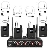TONOR Wireless Microphones System with UHF Headset/Lavalier Lapel Mics, Bodypack Transmitter, Receiver, 4 * 10 Channels, 200ft Range for Church Conference Performance Singing Karaoke PA Speaker Mixer
