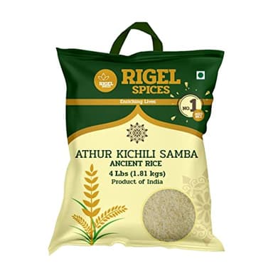 Rigel Spices | Aged Premium Grade Medium White Rice 4 Lbs | Ancient grain Athur Kichili Samba Rice from India | AGED 12+ MONTHS | GLUTEN FREE