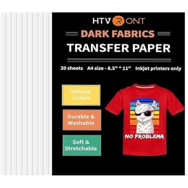 HTVRONT Heat Transfer Paper for T Shirts 20 Sheets, 8.5" X 11" Printable Heat Transfer Vinyl, Vivid Color & Durable Iron on Transfer Paper for Dark Fabric