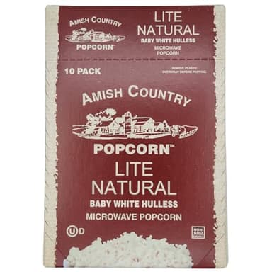 Amish Country Popcorn | Old Fashioned Microwave Popcorn | 10 Bags Lite Natural White Hulless | Non-GMO, Gluten Free, Microwaveable and Kosher (10 Bags)