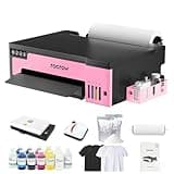 RocRow DTF Printer A4 Transfer Printing Machine with White Ink Mixing, Automatic Cleaning for DIY Print, Includes Heat Press, Ink, Film, T-Shirt (A4-Printer + Heat Press + Oven, Pink + Black)