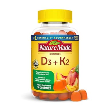 Nature Made Vitamin D3 K2 Gummies, Vitamin D 5000 IU Per Serving for Bone, Teeth, Muscle and Immune Support, 50 Gummy Vitamins, 25 Day Supply