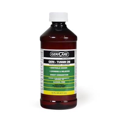 Geri-Tussin DM Liquid Cold Cough Syrup by GeriCare| 2-in-1 Maximum Strength Cough Suppressant Dextromethorphan & Expectorant Guaifenesin| Non-Drowsy Cough Relief Syrup & Chest Decongestant|16 Fl Oz