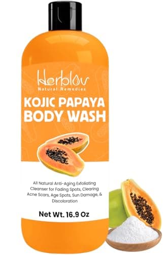 Herblov Kojic Acid Soap for Hyperpigmentation – Skin Brightening Kojic Papaya Body Wash – Dark Spot Soap Reduces Acne, Scars, and Evens Skin Tone – Turmeric Body Wash for Brighter Glowing Face