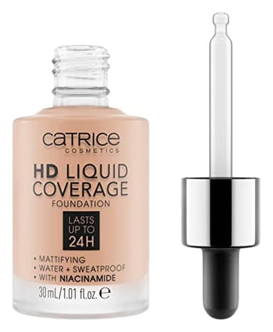 Catrice | HD Liquid Coverage Foundation | 24H Wear, Matte Finish, High Coverage, Waterproof Formula with Niacinamide | Vegan & Cruelty Free (020 | Rose Beige)