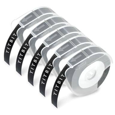 TITBIT 5 Rolls Compatible with DYMO Label Maker Refills Black Organizer Xpress Embossing Tape 3/8 Inch 3D 1741670 for DYMO Manual Label Maker Organizer Xpress Pro 12965/12966 Office Mate II 1540 1610