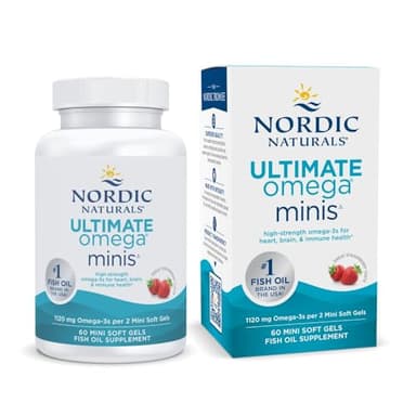 Nordic Naturals Ultimate Omega Minis, Strawberry Flavor - 60 Minis Soft Gels - 1120 mg Omega-3 - High-Potency Fish Oil Supplement - EPA & DHA - Promotes Brain & Heart Health - 30 Servings