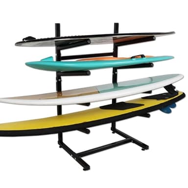 LINGVUM Freestanding Surfboard Rack, Surfboard Stand Storage & Display for Indoor, Outdoor, Garage, Shop, Tool-Free Assembly (Fits 4 Boards)