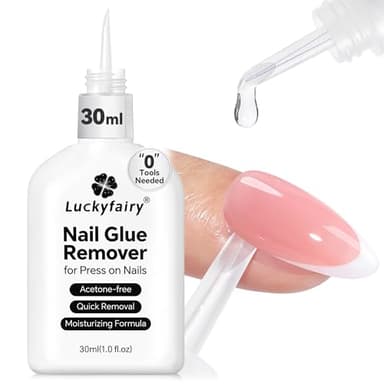 Luckyfairy 30ml Nail Glue Remover: Multi-functional Press On Nail Remover, Gentle Non-Acetone Nail Polish Remover for Gel Nails Tips, Quick Easy Removal Glueoff, Not for Gel Polish