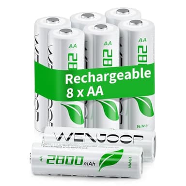 WENJOOP Rechargeable AA Batteries 8Pack, 2800mAh High-Capacity, NiMH, Double A Battery, Long-Lasting, AA Rechargeable Batteries for Household and Office Devices, Pre-Charged - 1.2V Low Self Discharge