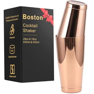 Stainless Steel Pro Boston Shaker - 2 Piece Unweighted 18oz & Weighted 28oz Martini Drink Shaker Kit for Bartender - Copper