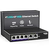10Gbe Ethernet Switch Unmanaged with 2 x 10Gb RJ45 Ports ➕ 4 x 2.5Gb Base-T Ports, Desktop/Wall Mount NICGIGA 6 Port 10Gbps Network Switch for Wireless AP, NAS, PC