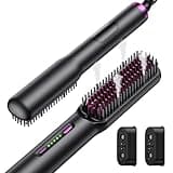 2 in 1 Steam Hair Straightener Brush, 30s Fast Heat-up Electric Portable steam Straightener Brush Ionic Straightening Hot Comb with 2 Essential Oils, Reduce Frizz, Nourishes Hair, 20Min Auto Shut-Off