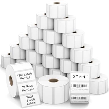Labelchoice 2"x1" 3-Proof Direct Thermal Barcode Labels Rolls for Zebra LP2824 ZD411 ZD410 ZD421 ZD420 GK420D, 24 Rolls 31200 Pcs Waterproof Return Address Label Used with Rollo MUNBYN Desktop Printer