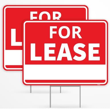 2PC For Lease Sign with Stakes, 17 Inches by 13 Inches - Double Sided Signs - Corrugated Plastic - Now Leasing Signs for Commercial Real Estate