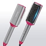 Hair Straightener Brush Straightening Comb - Ionic Heated Brush Straightener for Women, Plus 3x Dense Bristles Ceramic Styler for Thick Curly Hair, 16 Temps, 2 in 1 Flat Iron Brush Dual Voltage Travel