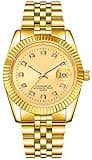 SENRUD Men's Fashion Classic Design Analog Quartz Watches Casual Business Stainless Steel Waterproof Date Wrist Watch Men (Gold)