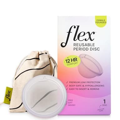 Flex Reusable Disc | Reusable Menstrual Disc | Tampon, Pad and Cup Alternative | Capacity of 6 Super Tampons | Lasts for Years | Includes Carrying Pouch & 2 Free Disposable Discs