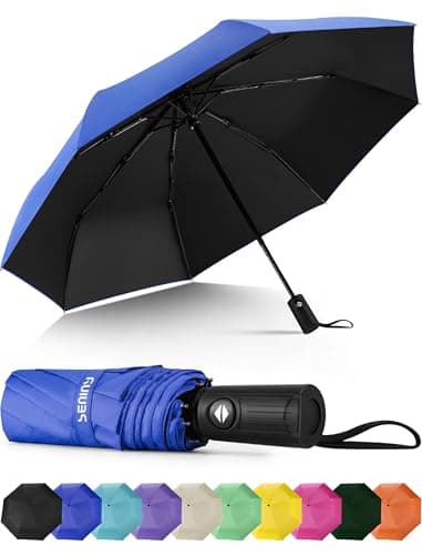 Seniny Windproof Travel Umbrella, Automatic Umbrellas for Rain, Portable & Compact for Backpack, Strong UV for Protection, Folding Sun Small Umbrella for Car, Walking