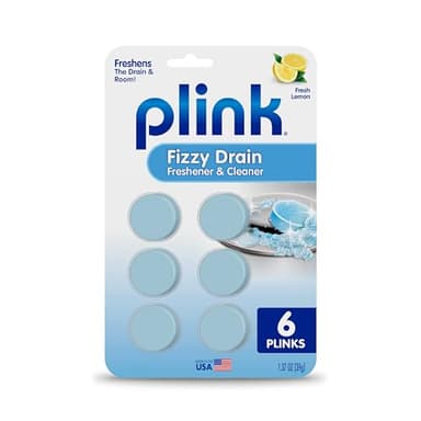 Plink Fizzy Drain Freshener and Cleaner, Prevents Clogs and Removes Odors in Household Sinks, Lemon Scent, 6-Pack