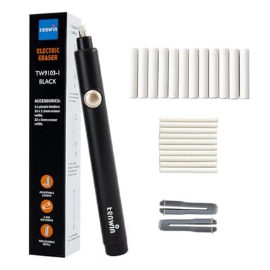 tenwin Battery Operated Pencil Eraser, Electric Eraser Kit with 2 Different Eraser Sizes, Ideal for Sketching, Drafting, Drawing (Black)