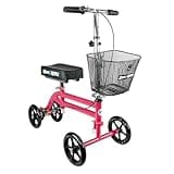 KneeRover Steerable Knee Scooter Knee Walker for Adults for Foot Surgery, Broken Ankle, Foot Injuries - Foldable Knee Rover Scooter for Broken Foot Injured Leg Crutch Alternative with Basket Hot Pink