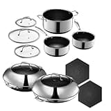 HexClad 12 Piece Hybrid Stainless Steel Cookware Set - 6 Piece Pot Set, 14 Inch Wok, 14 Inch Frying Pan with Lid, Stay Cool Handles, Dishwasher Safe, Works with Induction, Electric, and Gas Cooktops