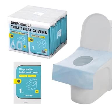 TRIPTIPS Toilet Seat Covers Disposable Travel Pack 60 count｜Faster use-Sticker free｜Waterproof｜XL Disposable Toilet Seat Cover for Adults and Kids, Individually for Public Restroom/Airplane (60pcs)