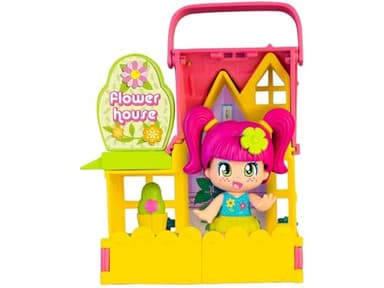 Pinypon, Las Flores Playhouse, Yellow and Pink Foldable Toy House with Accessories, Decorations to Play and a Mini Doll, for Boys and Girls from 4 Years, Famous (PNY26100)