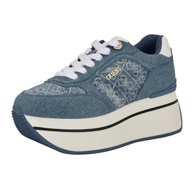 Guess Women's Camrio Sneaker, Medium Blue Denim/White Logo 420, 6