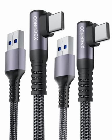 CONMDEX USB to USB C Cable [3ft, 2-Pack] 10Gbps USB 3.1 Gen 2 Data Transfer Cord, Right Angle Android Auto CarPlay Cable, Fast Charging Type C Cable for iPhone 16 Plus Pro Max Samsung Galaxy S23