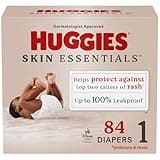 Huggies Size 1 Diapers, Skin Essentials Baby Diapers, Size 1 (8-14 lbs), 84 Count, Packaging May Vary