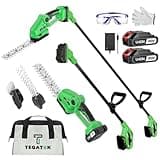 Tegatok Cordless Pole Hedge Trimmer Electric Shrub Trimmer Long Reach Pole Saw for Tree Trimming 20V Handheld Grass Cutter, Hedge Trimmers Cordless with Battery for Garden, Lawn, 2 Batteries
