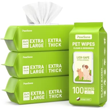 Hypoallergenic Pet Wipes for Dogs & Cats – Quick Clean & Deodorize Paws, Butt, Eyes, Ears, Face & Fur | Daily Grooming After Walks and Between Baths | Extra Large & Thick | Coconut Scented, 400 Count