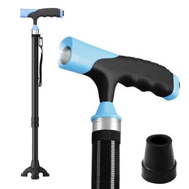 Intercare Walking Canes for Men for Stability, Walking Cane with Light, Adjustable Quad Canes for Women with Two Replacement Bases, Light and Strong Carbon Fiber Walking Canes for Seniors Balance.