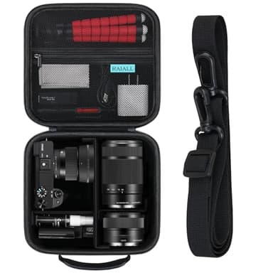 RAIALL Camera Case for Sony Alpha a6000/a6100/a6400/a6600/a6700/ Sony Alpha 7 II III IV/7R V/ZV-E10 Mirrorless Digital Camera and Lens, Vlogging Camera Hard Travel Bag with a Shoulder Strap, Black