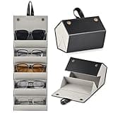 CO-Z Travel Sunglasses Organizer, Foldable Travel Sunglass Case with 5 Slots for Multiple Pairs, Portable Eyeglasses Holder Glasses Storage Box for Women Men Home Display Travel, Black & Gray