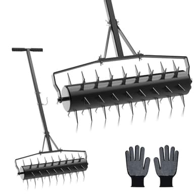 Seeutek 23 Inch Rolling Lawn Aerator - Upgraded Heavy Duty Aerator Lawn Soil Penetrator Spikes w/ 3 Adjustable Height Handles, Manual Aerator Lawn Tool for Garden Yard