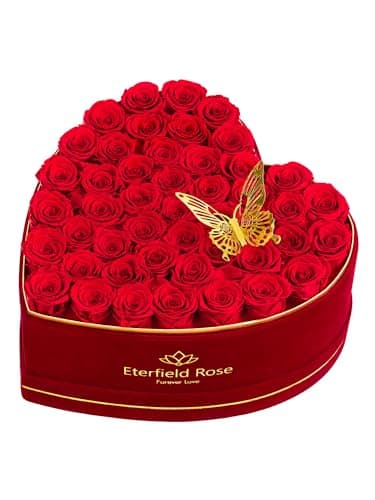 Eterfield 47 Forever Flowers in Heart Shape Box, Mothers Day Preserved Roses that Last Over a Year Preserved Flowers Birthday Gifts for Women Mom Wife Anniversary Valentines Day Christmas, Red