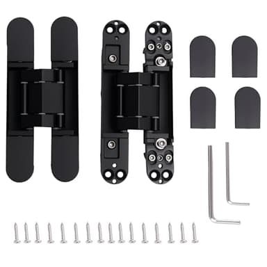 AnvFlik 4-Pack 6 inch Hidden Door Hinges Heavy Duty Black, Invisible Concealed Hinges Zinc Alloy 6''x 2.5''x1Inch, Concealed Hinge 180 Degree Swing Hinge, 3 Way Adjustable with Pins and Screws