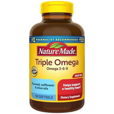 Nature Made Triple Omega 3 6 9 Supplements, Flaxseed, Safflower & Olive Oils, Fish Free Omega 3 Fatty Acid Supplement, 150 Softgels, 75 Day Supply