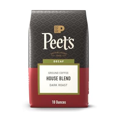 Peet's Coffee, Dark Roast Ground Coffee, Decaffeinated Arabica Coffee - Decaf House Blend 18 Ounce Bag